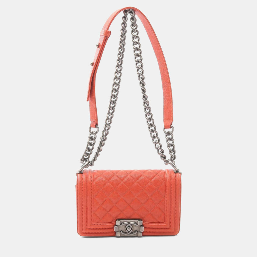 Chanel Boy Chanel Small Shoulder Bag Caviar Skin Grained Calf Orange Chanel Boy Chanel Small Shoulder Bag Caviar Skin Grained Calf Orange