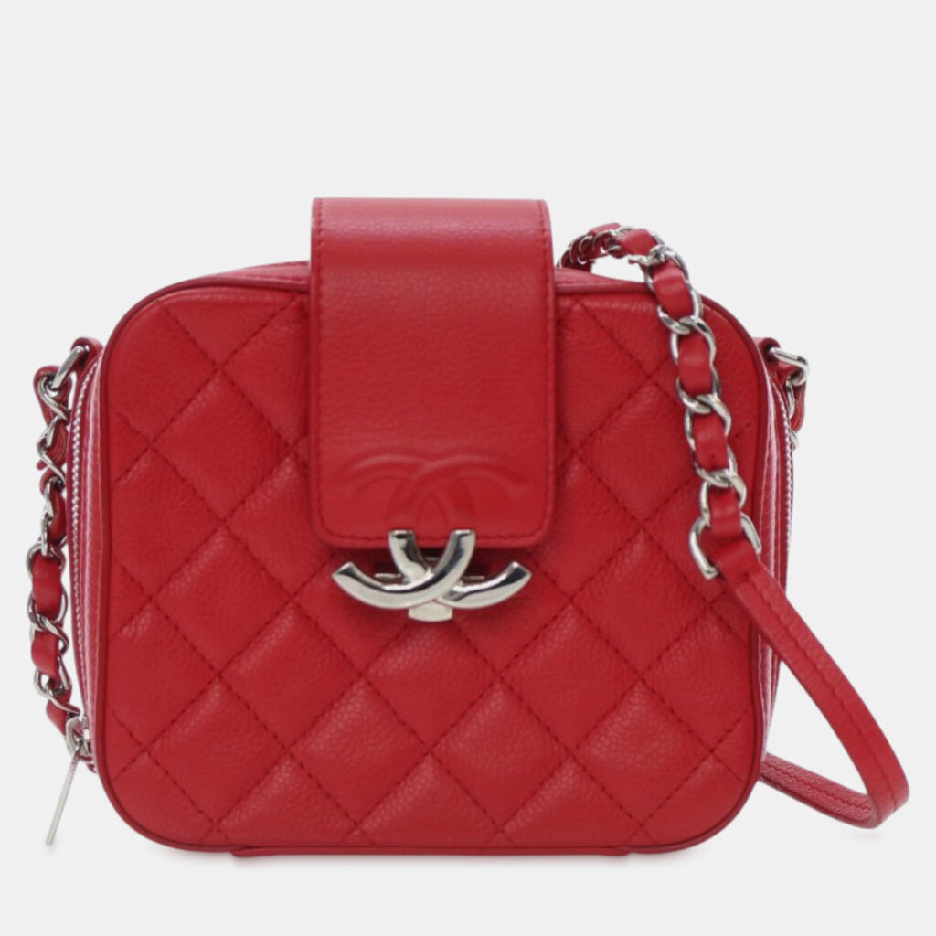 Chanel Red Mini Quilted Caviar CC Box Camera Bag