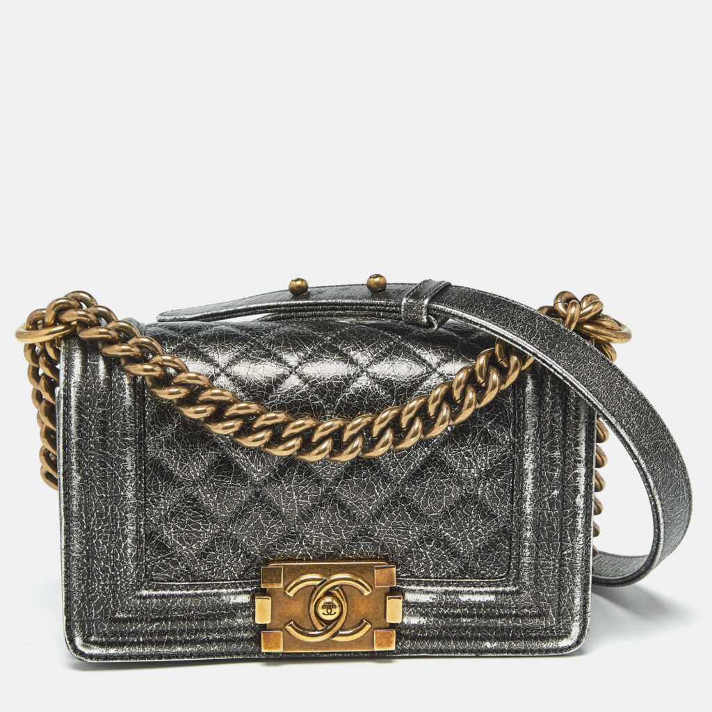 Chanel Metallic Quilted Leather Small Boy Flap Bag