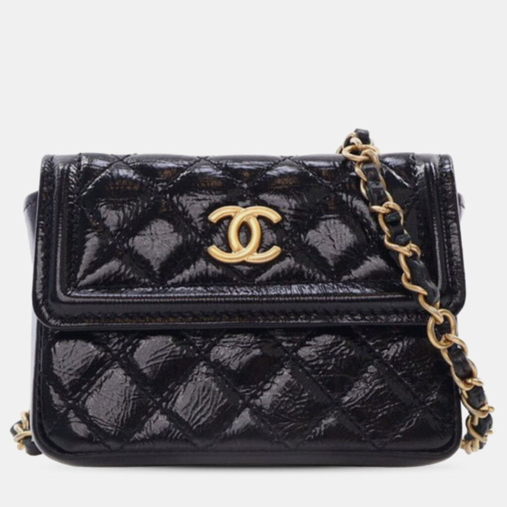 Chanel Black Quilted Shiny Aged Calfskin Waist Belt Bag Chanel Black Quilted Shiny Aged Calfskin Waist Belt Bag