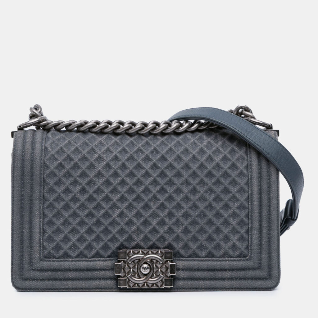 Chanel Blue Medium Embossed Denim Boy Flap