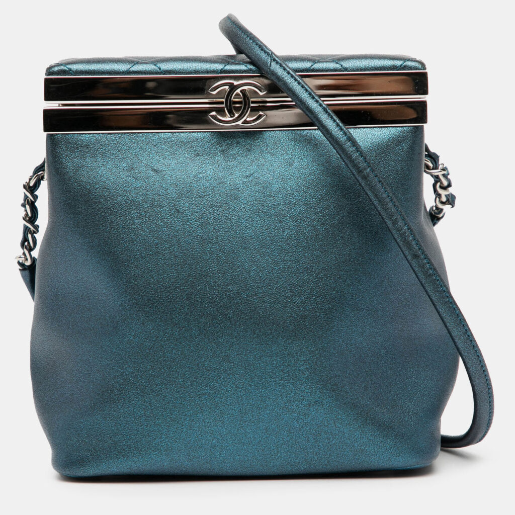 Chanel Blue CC Metallic Calfskin Vanity Bag Chanel Blue CC Metallic Calfskin Vanity Bag