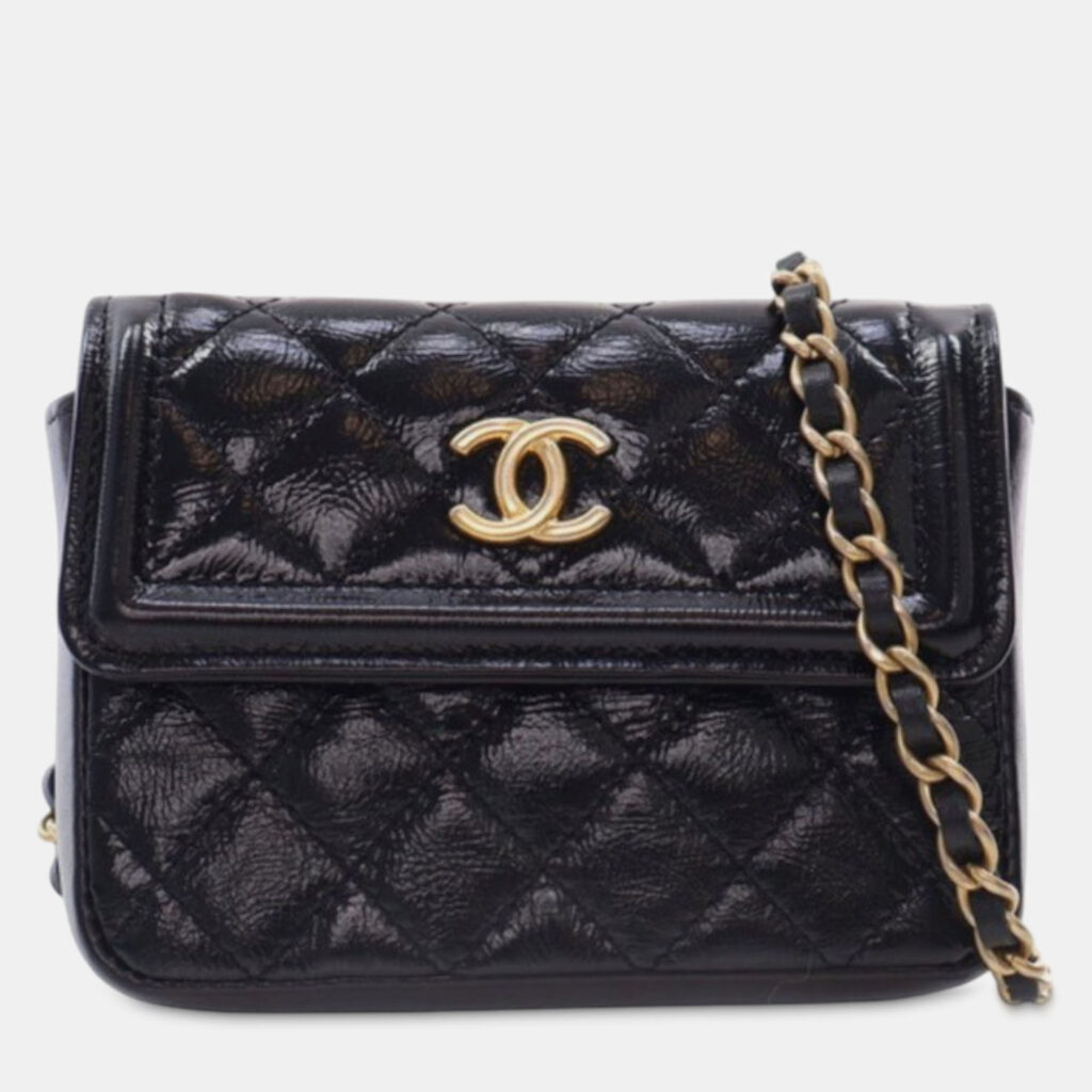 Chanel Black Quilted Shiny Aged Calfskin Waist Belt Bag Chanel Black Quilted Shiny Aged Calfskin Waist Belt Bag