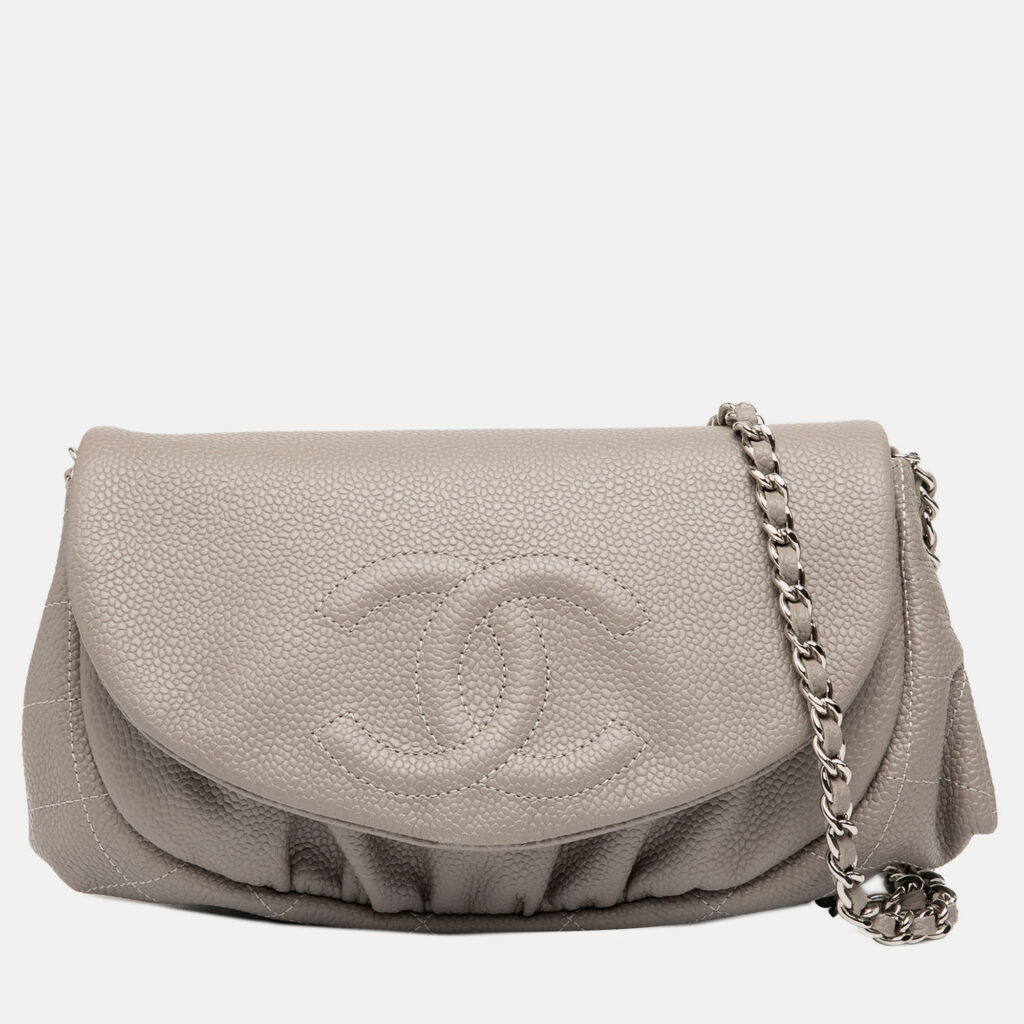Chanel Brown CC Caviar Half Moon Wallet on Chain Chanel Brown CC Caviar Half Moon Wallet on Chain