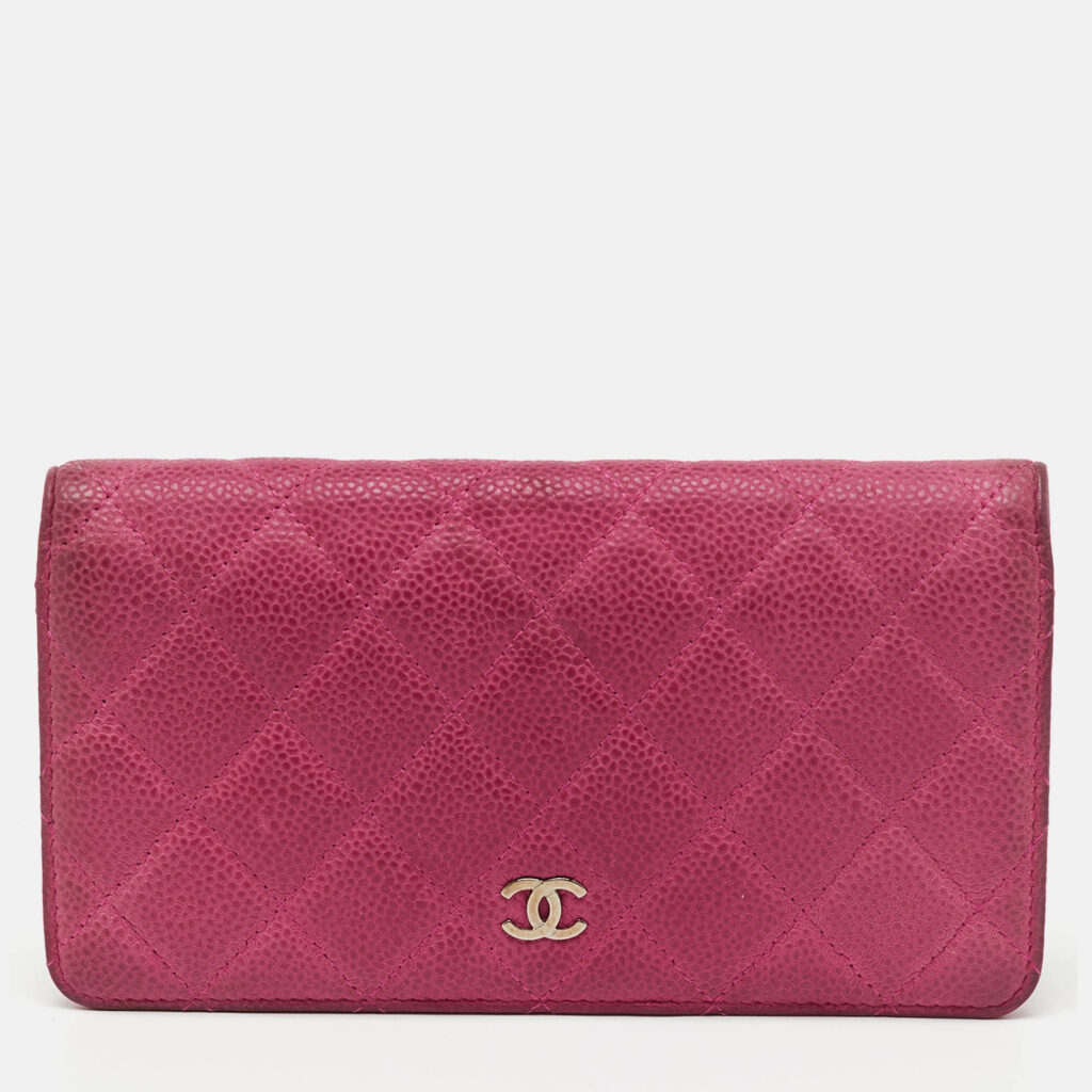 Chanel Pink Quilted Caviar Leather L Yen Long Wallet