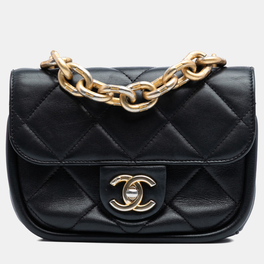 Chanel Black Mini Quilted Lambskin Chain Top Handle Flap