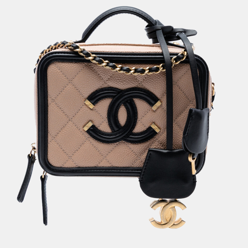 Chanel Brown Small Caviar CC Filigree Vanity Case