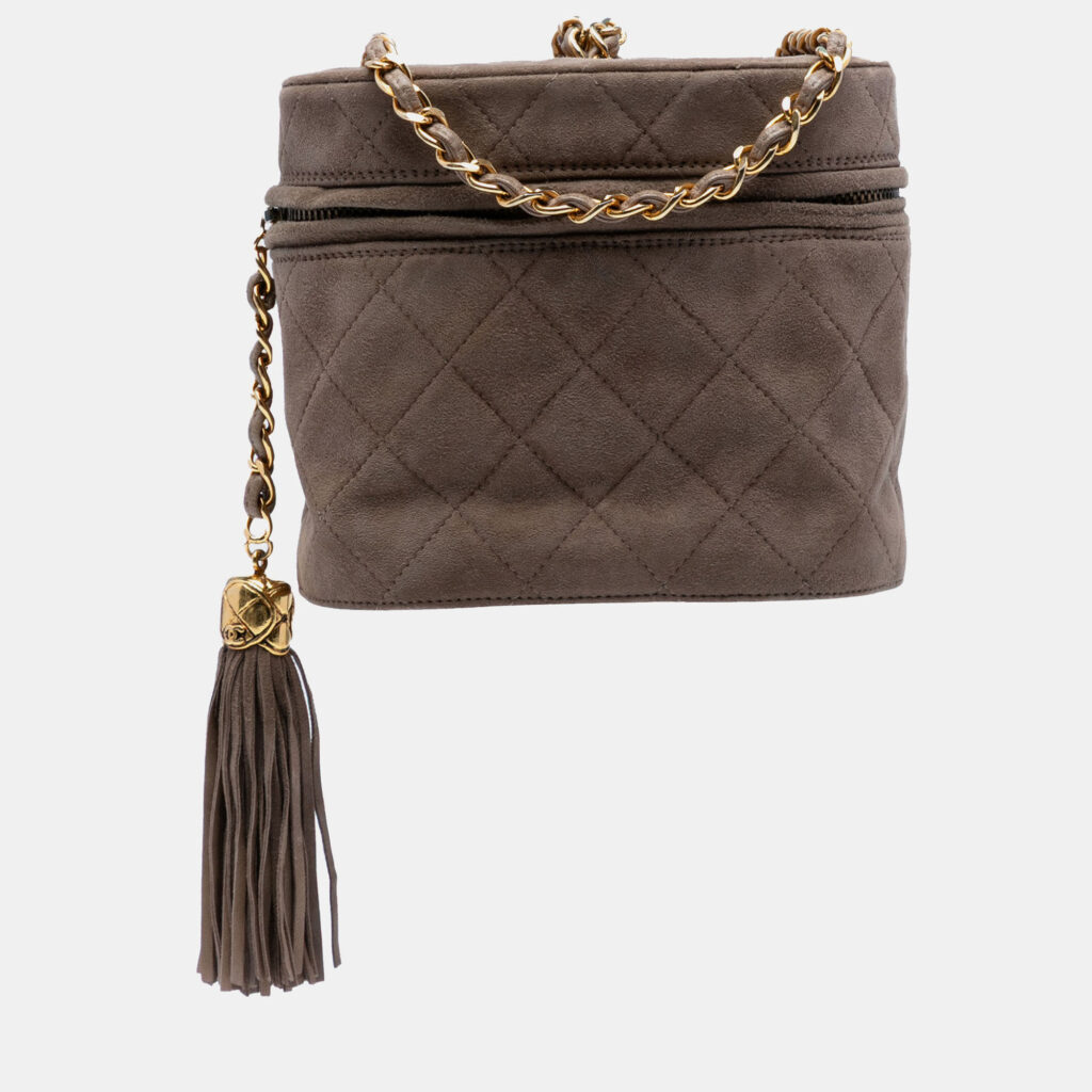 Chanel Quilted Suede Tassel Vanity Bag Chanel Quilted Suede Tassel Vanity Bag