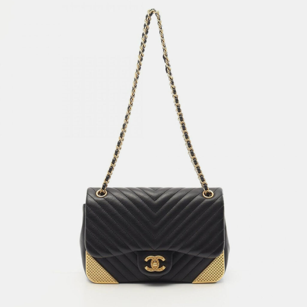 Chanel Rock the Corner Black Chevron Calfskin Flap Bag Chanel Rock the Corner Black Chevron Calfskin Flap Bag