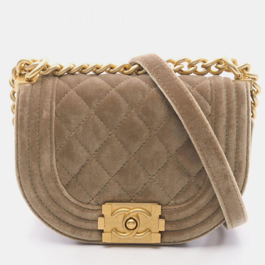 Chanel Boy Small Brown Velvet Messenger Bag
