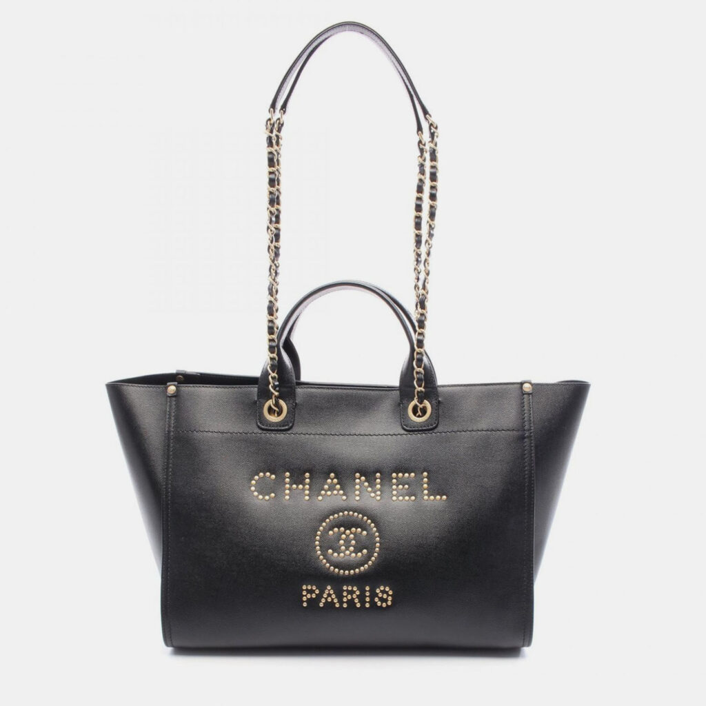 Chanel Deauville Black Leather Tote Bag Chanel Deauville Black Leather Tote Bag