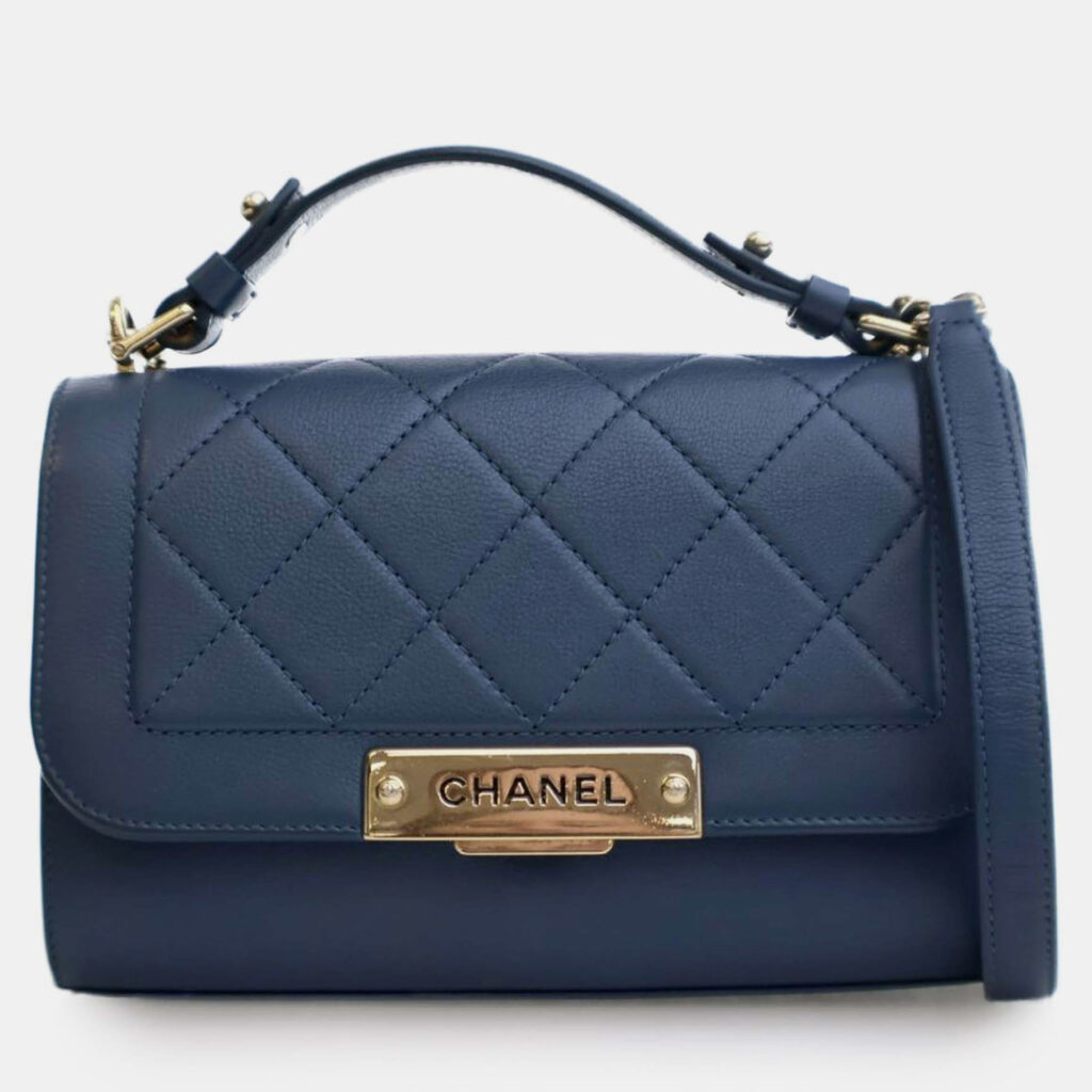 Chanel Blue Small Quilted Grained Calfskin Label Click Flap Chanel Blue Small Quilted Grained Calfskin Label Click Flap