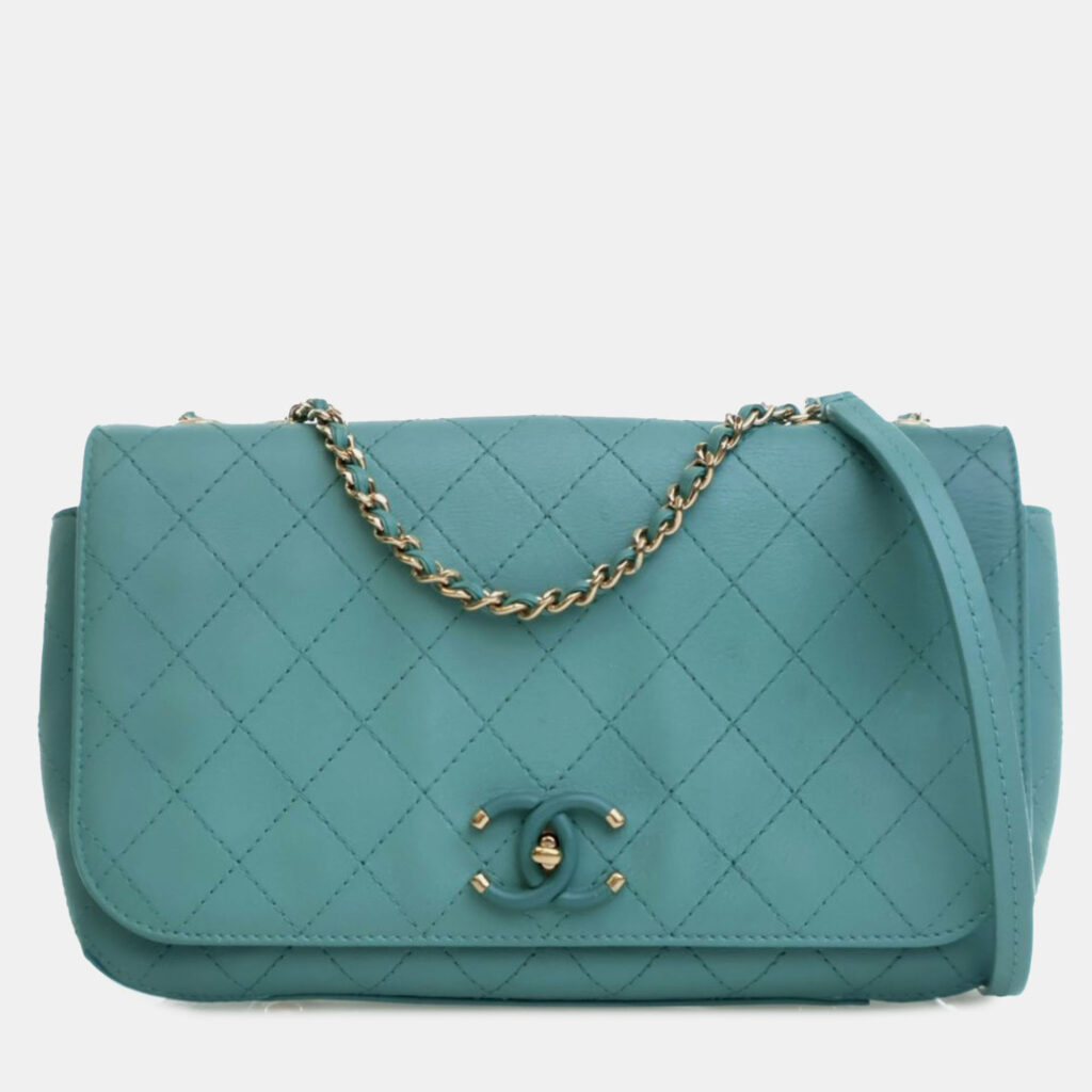 Chanel Blue Medium Stitched Calfskin Covered CC Flap Chanel Blue Medium Stitched Calfskin Covered CC Flap