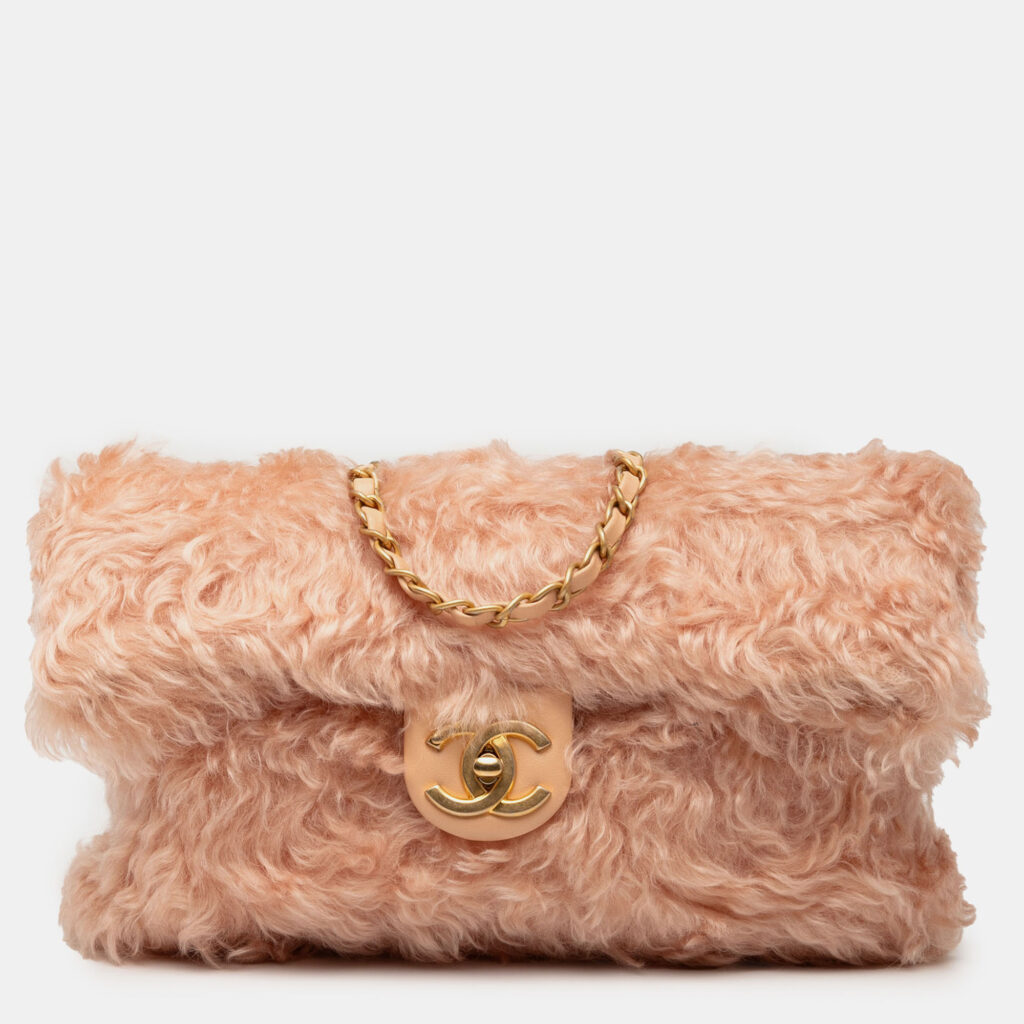 luxury-women-chanel-used-handbags-p1237386-001.jpg Chanel Pink CC Fantasy Fur Clutch with Chain