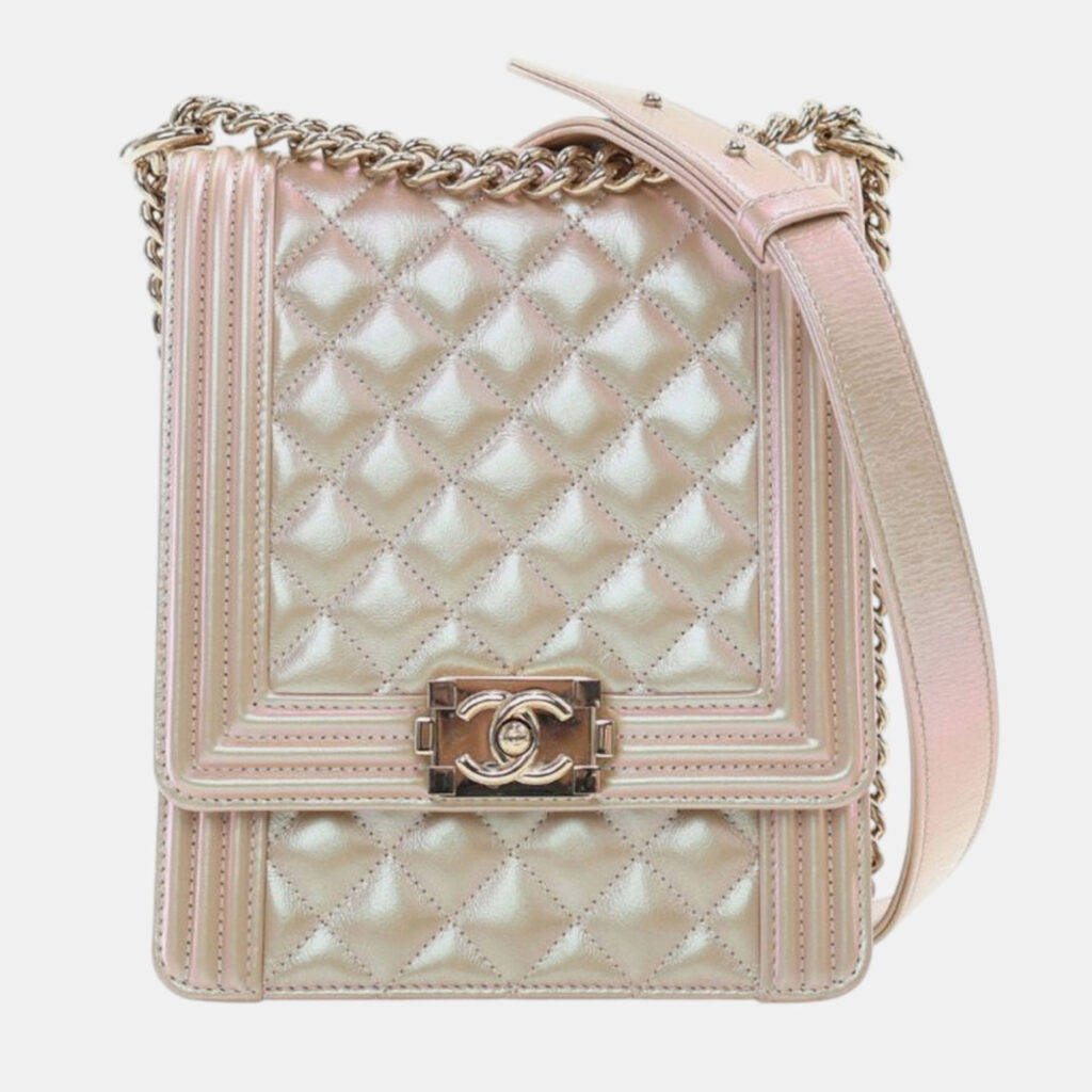 Chanel Gold Quilted Iridescent Calfskin North South Boy Flap Chanel Gold Quilted Iridescent Calfskin North South Boy Flap
