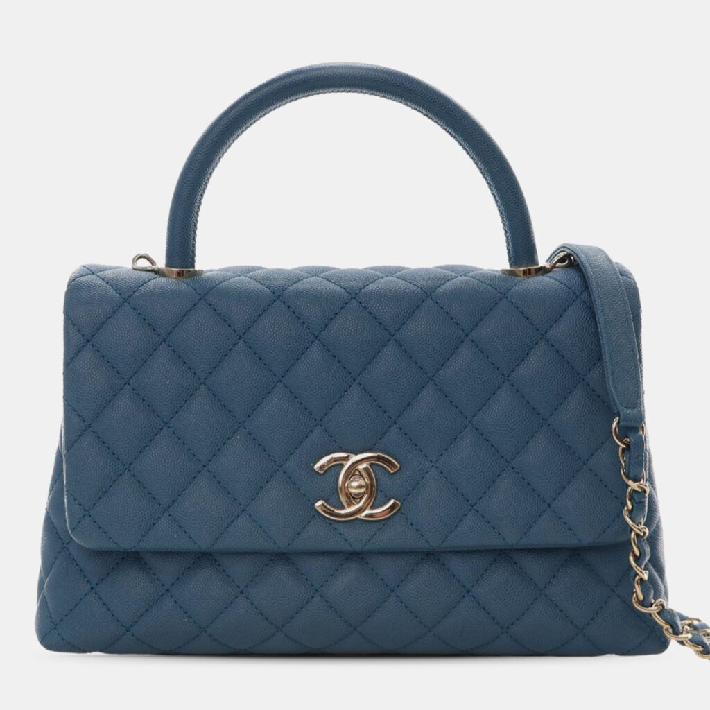 Chanel Blue Small Quilted Caviar Coco Top Handle Bag Chanel Blue Small Quilted Caviar Coco Top Handle Bag