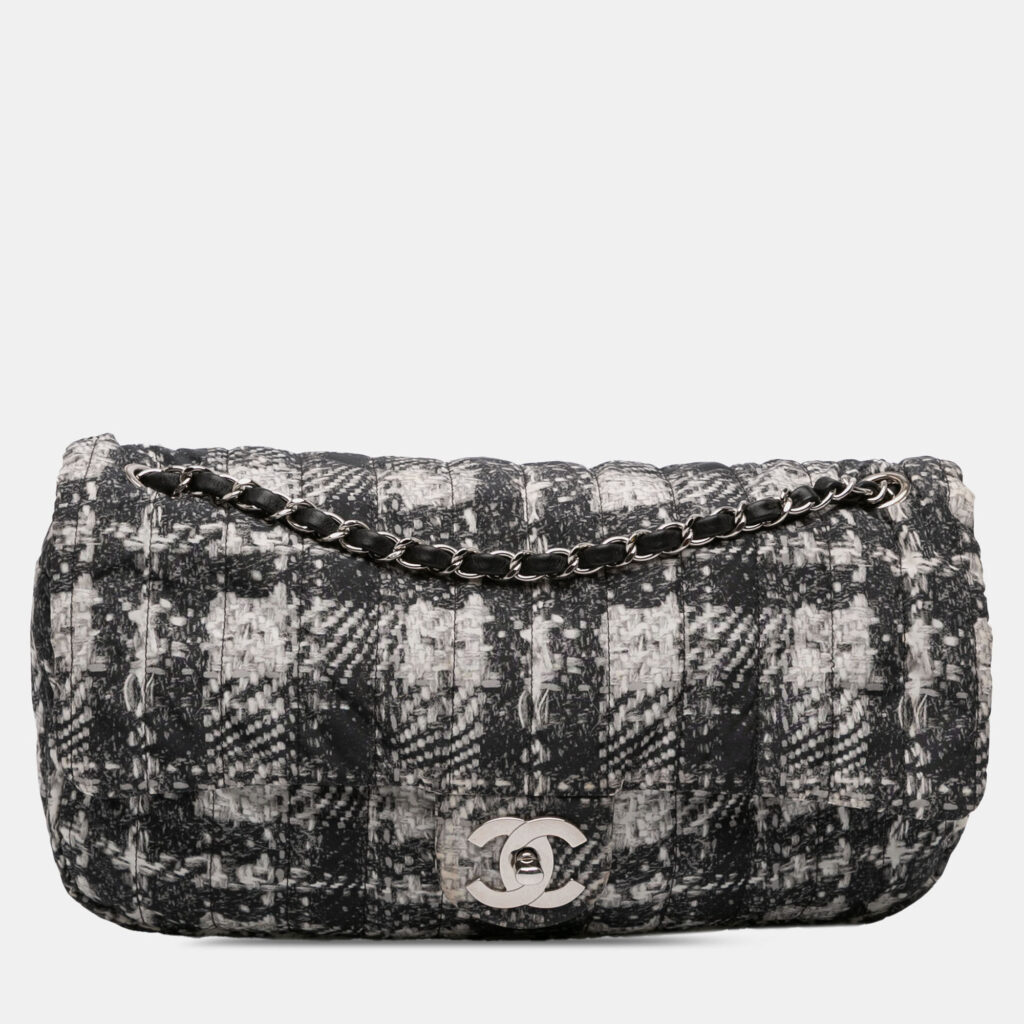 Chanel Tweed Print Single Flap Nylon Shoulder Bag
