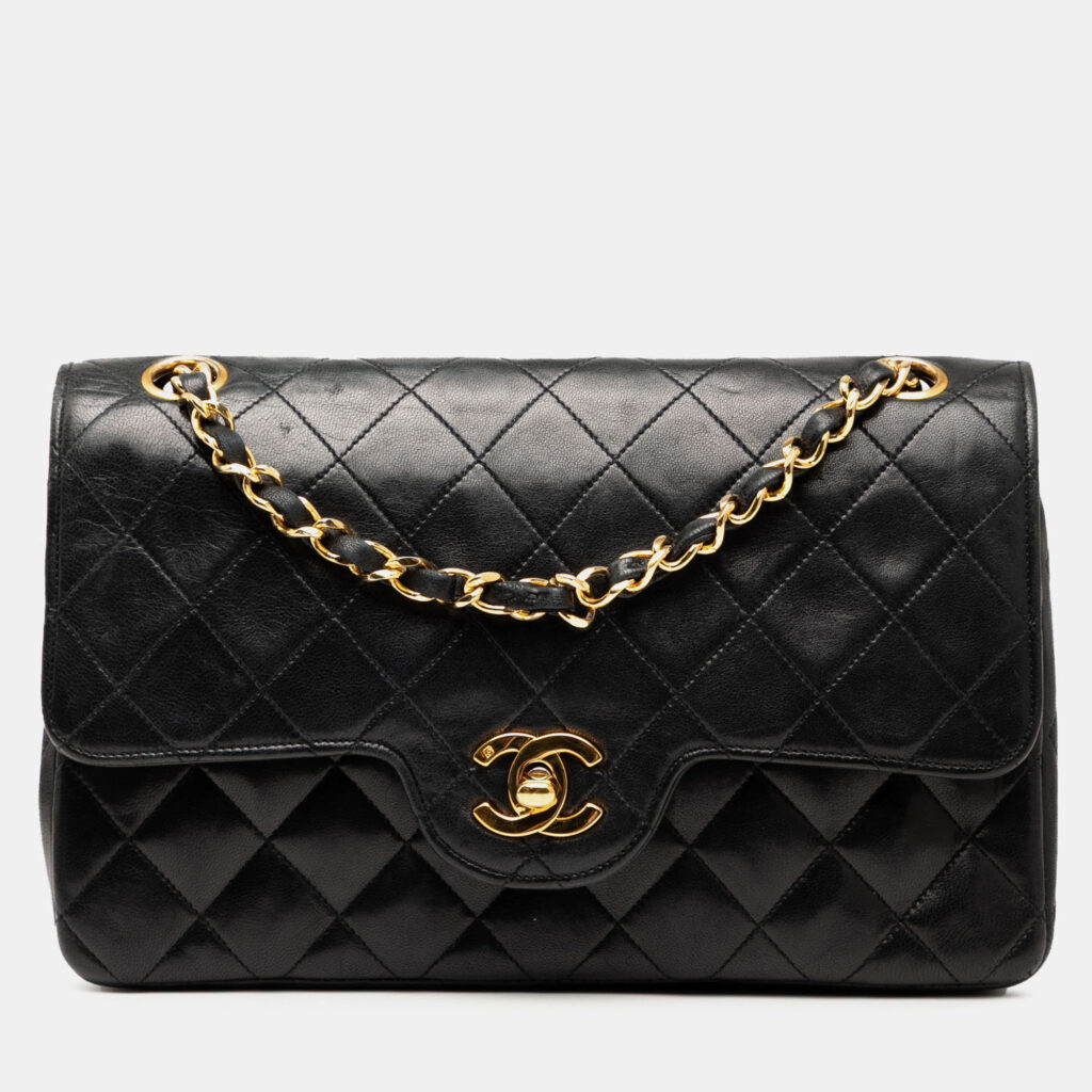 Chanel CC Quilted Double Flap Small Lambskin Leather Shoulder Bag
