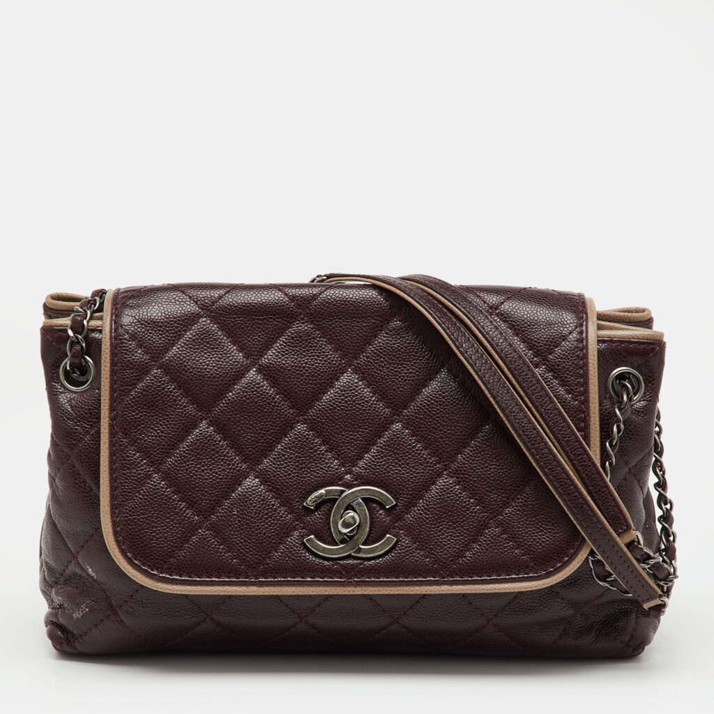 Chanel Burgundy Quilted Caviar Leather Wild Stitch Accordion Flap Bag