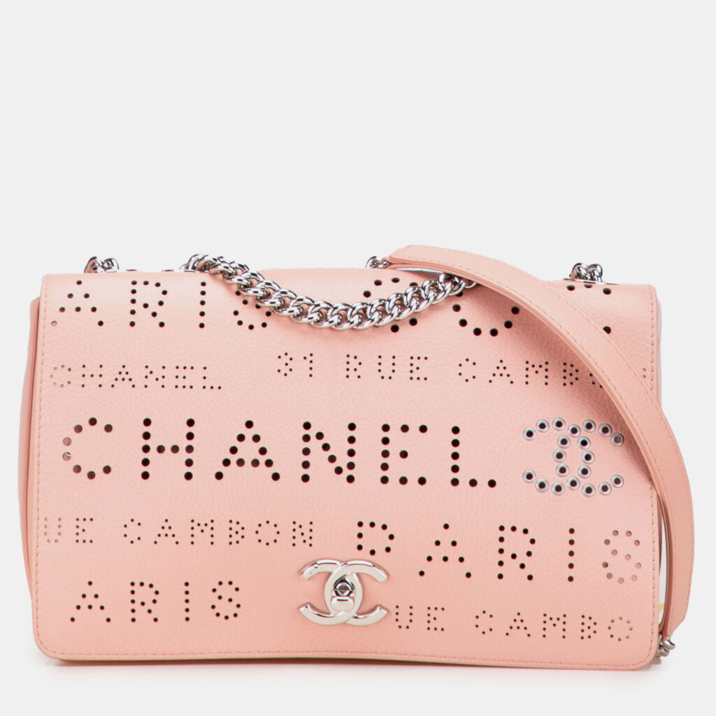 Perforated Logo Eyelet Flap Calfskin Leather Shoulder Bag Perforated Logo Eyelet Flap Calfskin Leather Shoulder Bag