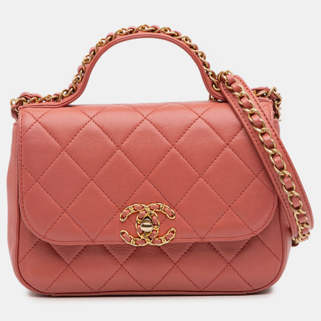 Quilted Chain Infinity Lambskin Leather Top Handle Bag Quilted Chain Infinity Lambskin Leather Top Handle Bag
