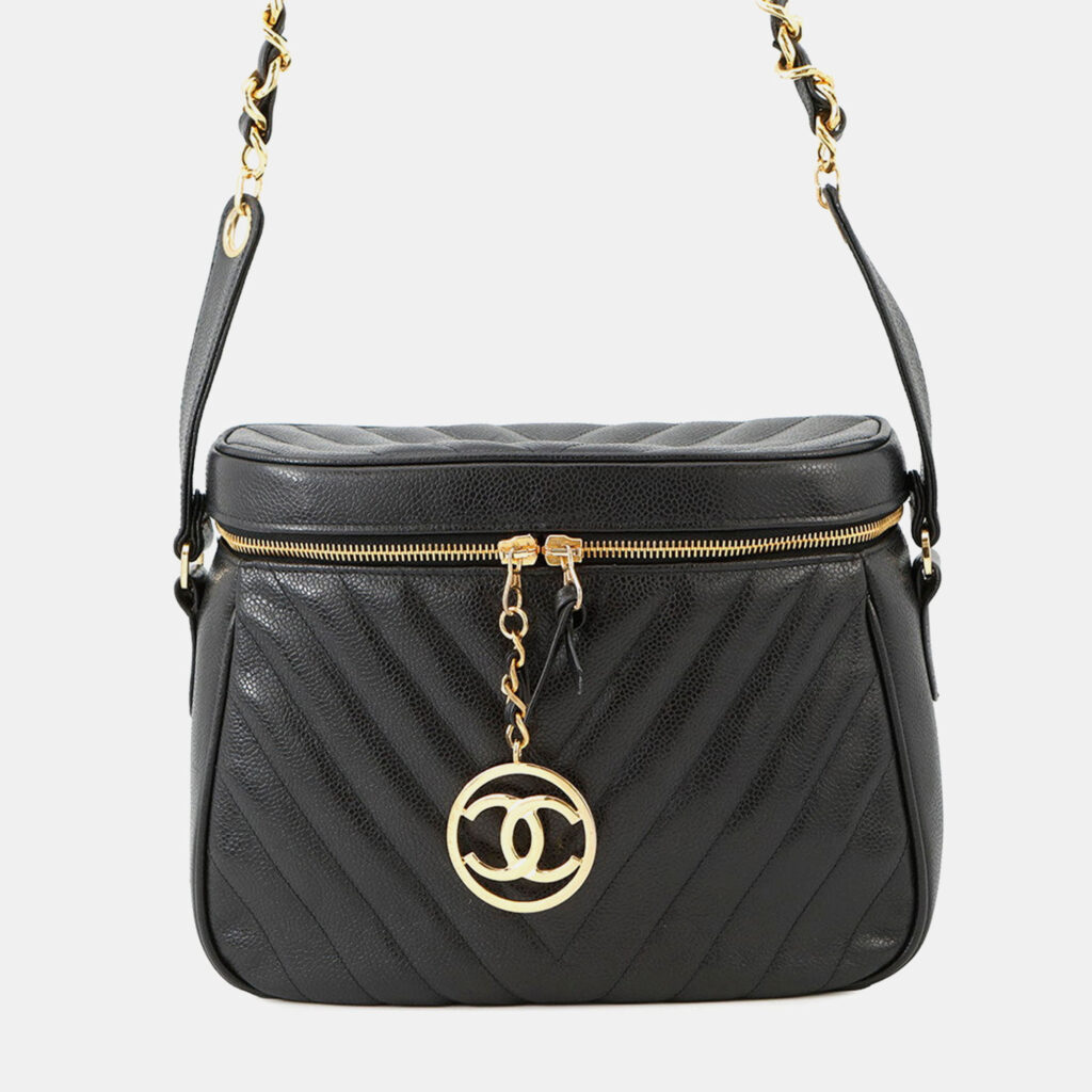 Chanel V Stitch Chain shoulder Black Caviar Leather