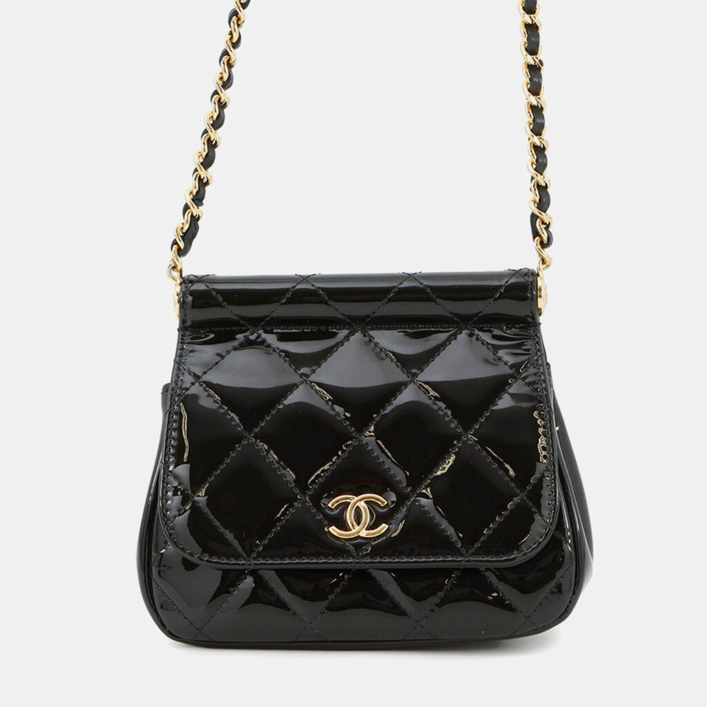 Chanel Matelasse Mini Chain Shoulder Bag Black Patent Leather Chanel Matelasse Mini Chain Shoulder Bag Black Patent Leather