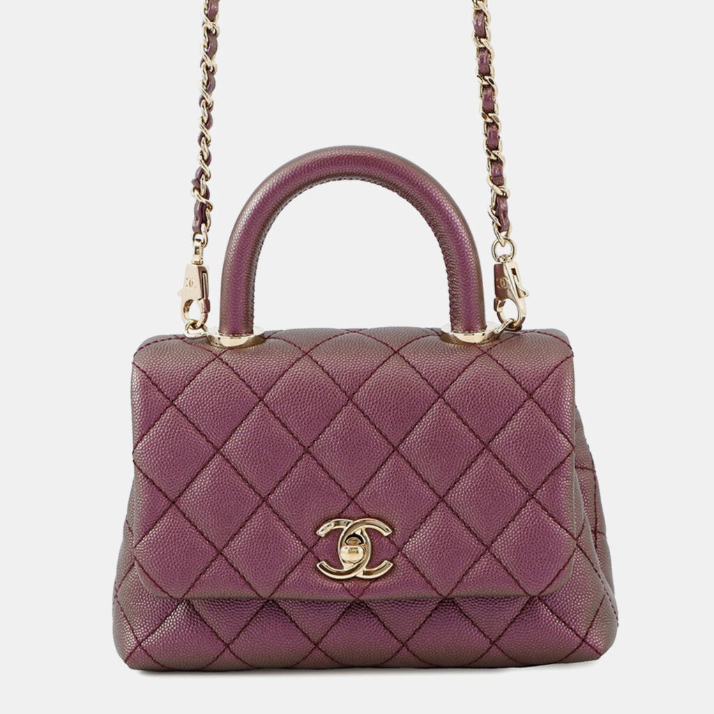 Chanel Coco Handle Matelasse Handbag Metalicpurple Caviar Leather Size Xxs Chanel Coco Handle Matelasse Handbag Metalicpurple Caviar Leather Size Xxs