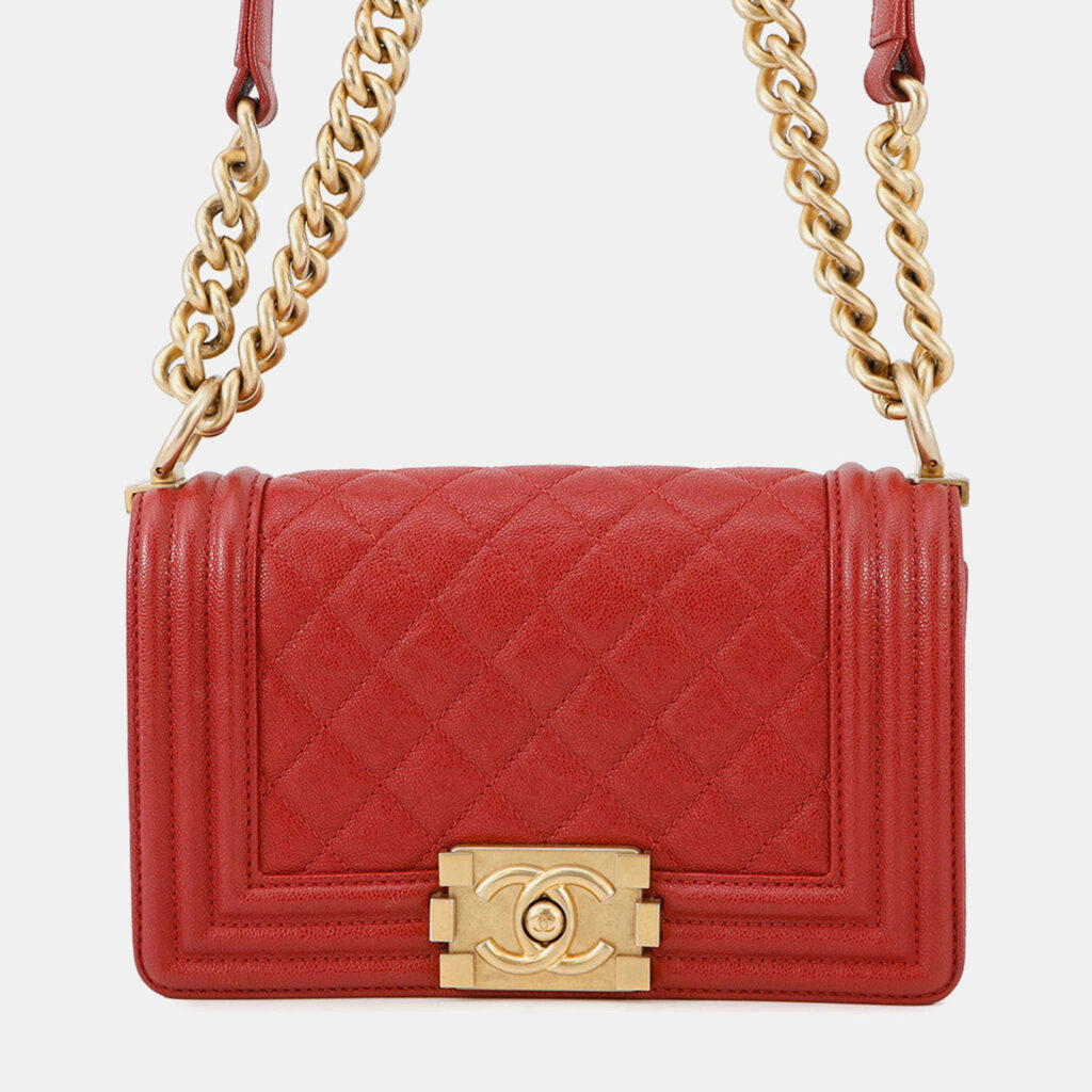 Chanel Boy Chanel Chain shoulder Red Caviar Leather Chanel Boy Chanel Chain shoulder Red Caviar Leather