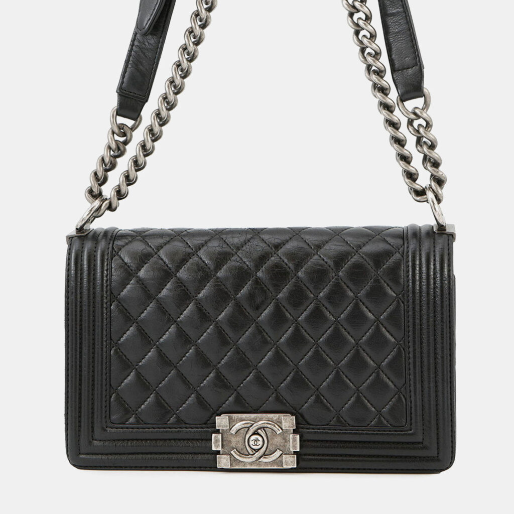 Chanel Boy Chanel Matelasse Shoulder Bag Black Leather Chanel Boy Chanel Matelasse Shoulder Bag Black Leather