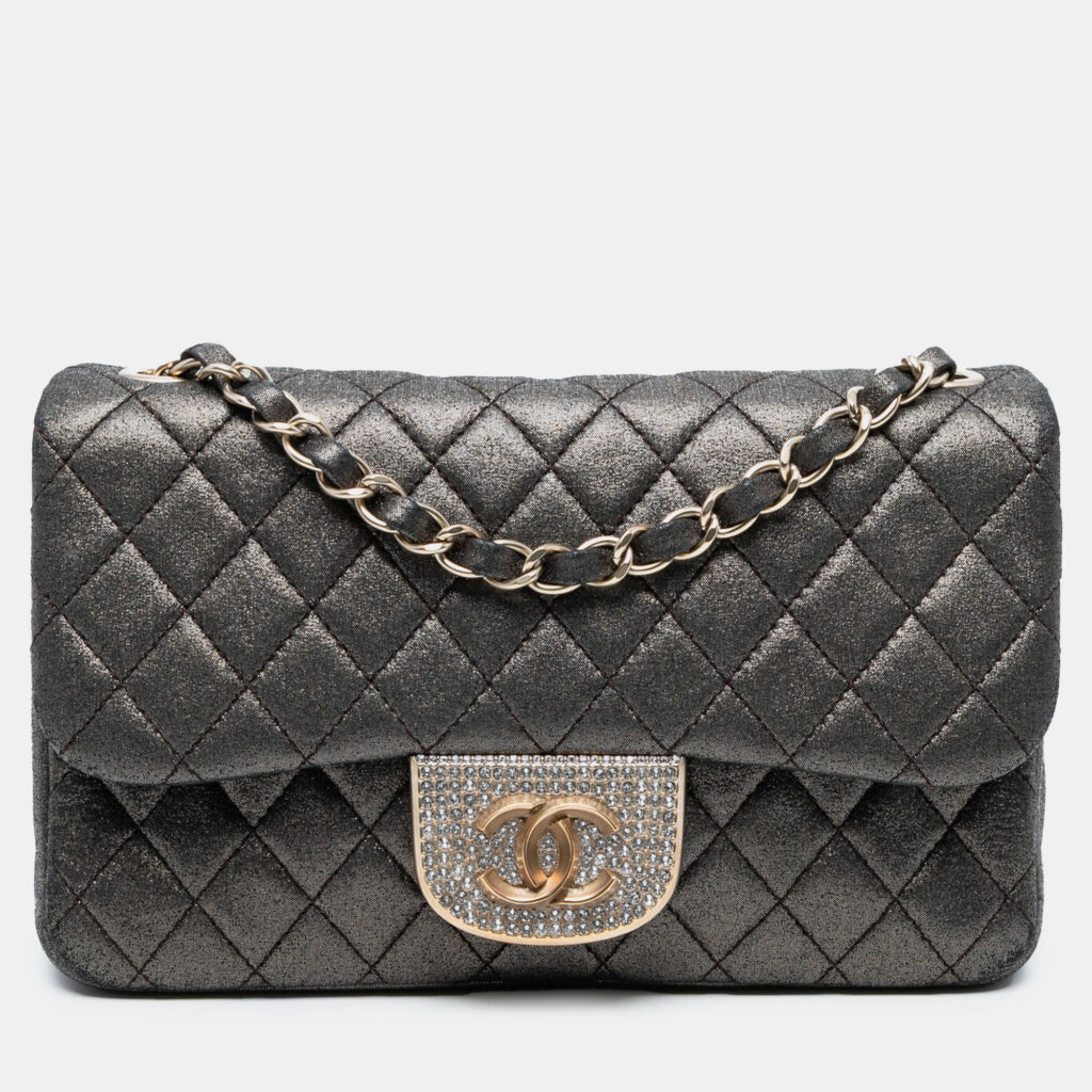 Chanel Quilted Crystal Single Flap Small Iridescent Calfskin Leather Bag