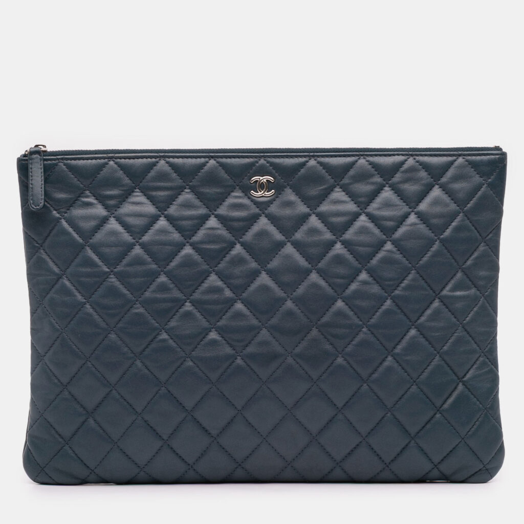 Chanel Quilted O Case Large Lambskin Leather Clutch