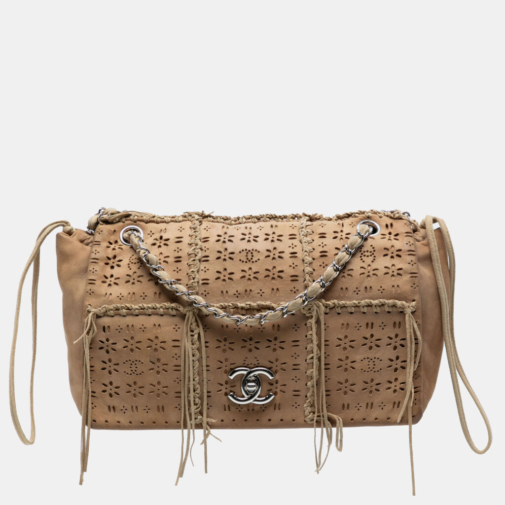 luxury-women-chanel-used-handbags-p1238229-003.jpg Chanel Perforated Fringe Flap Suede Shoulder Bag