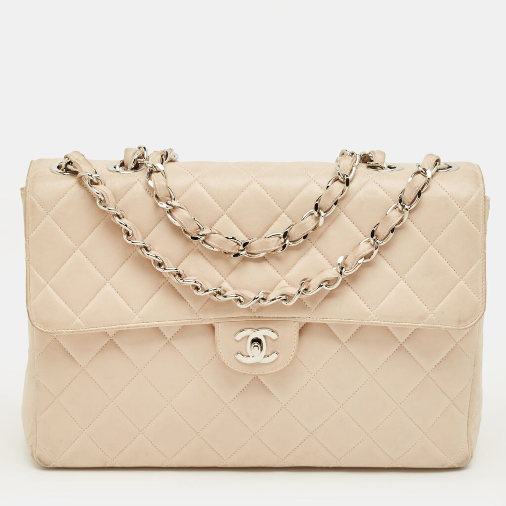 luxury-women-chanel-used-handbags-p1238289-015-1.jpg Chanel Beige Quilted Leather Jumbo Vintage Classic Single Flap Bag