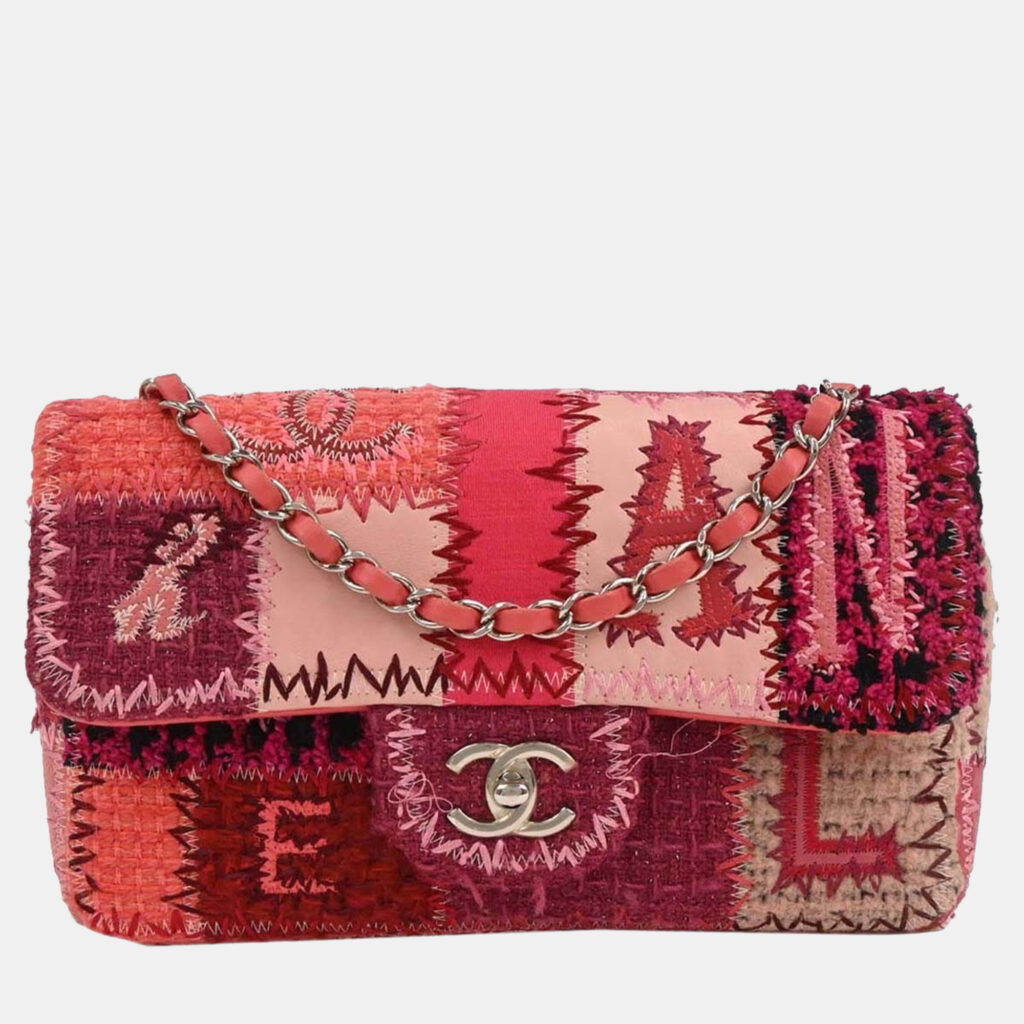Chanel Pink Tweed Single Flap Patchwork Shoulder Bag Chanel Pink Tweed Single Flap Patchwork Shoulder Bag