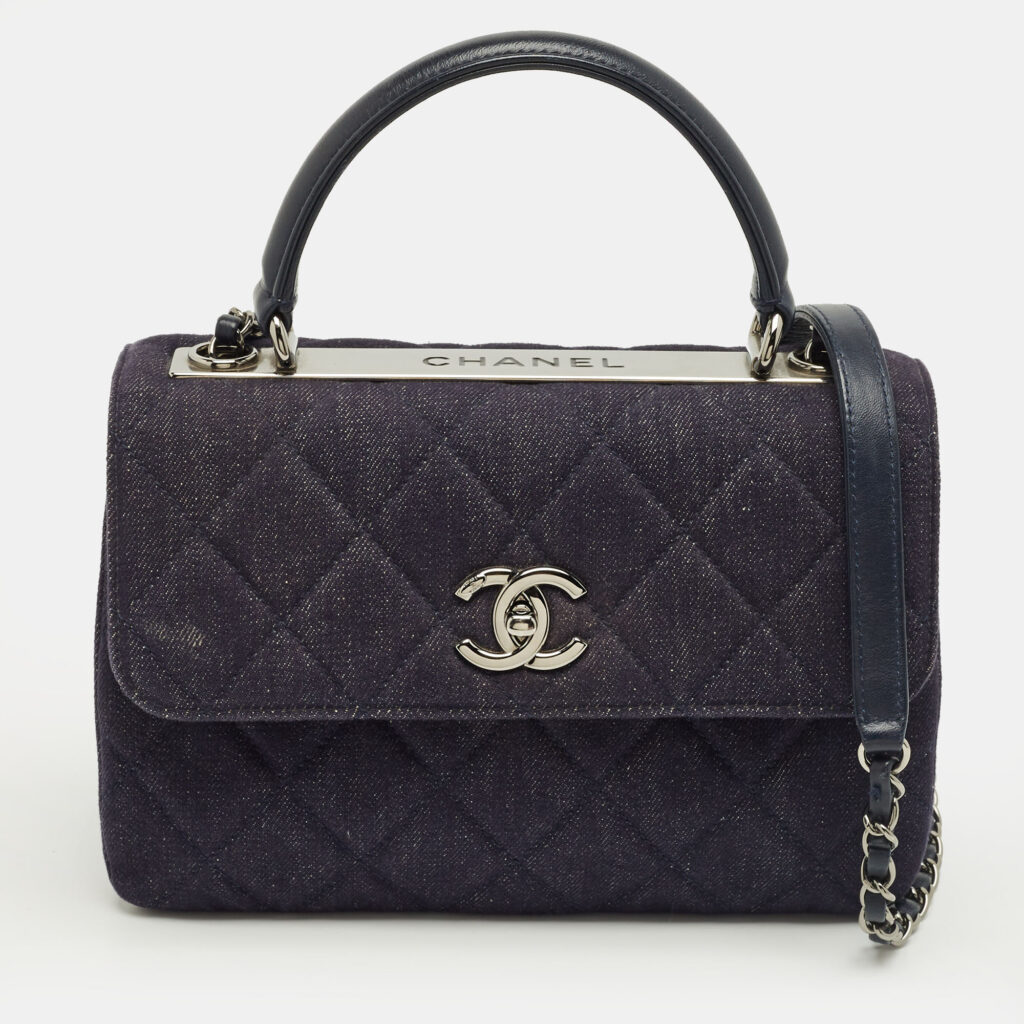 Chanel Navy Blue Quilted Denim Small Trendy CC Top Handle Bag Chanel Navy Blue Quilted Denim Small Trendy CC Top Handle Bag