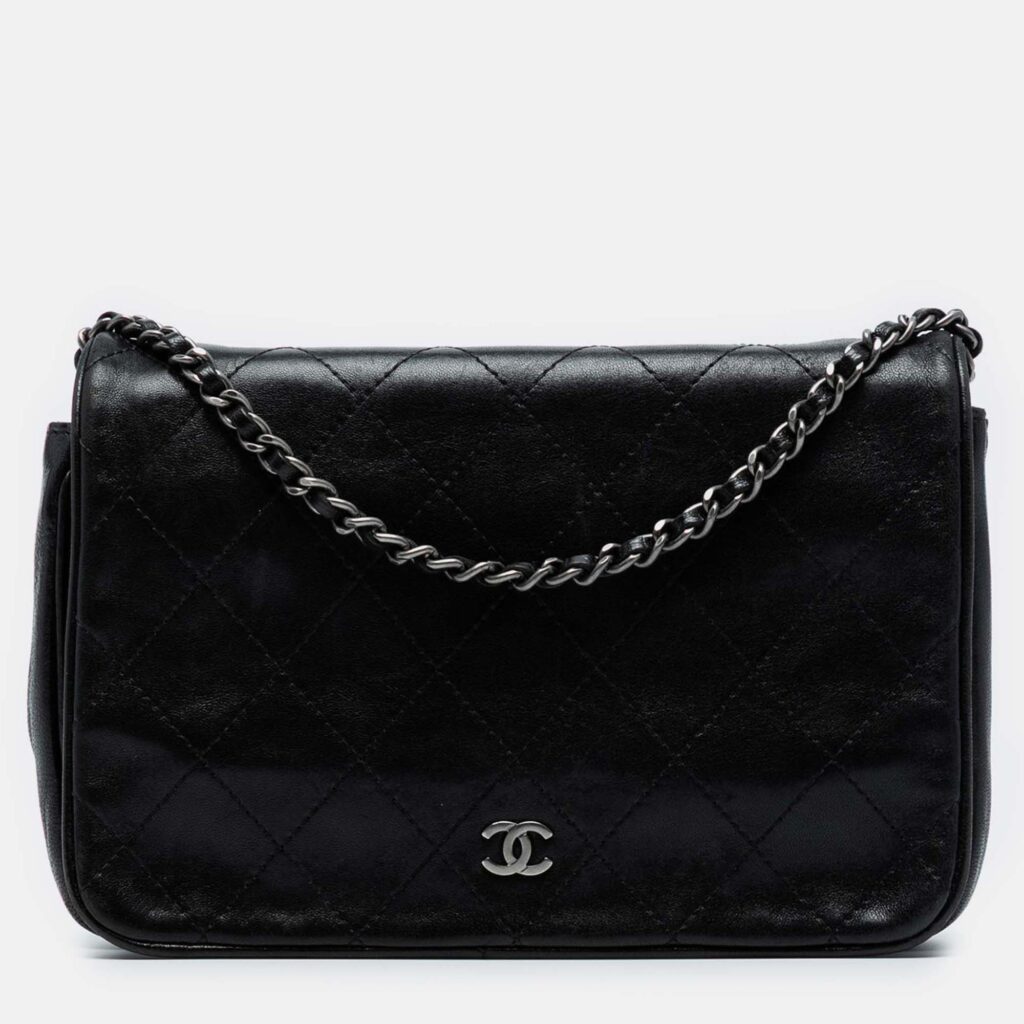 Chanel Black CC Quilted Lambskin Full Flap Wallet on Chain