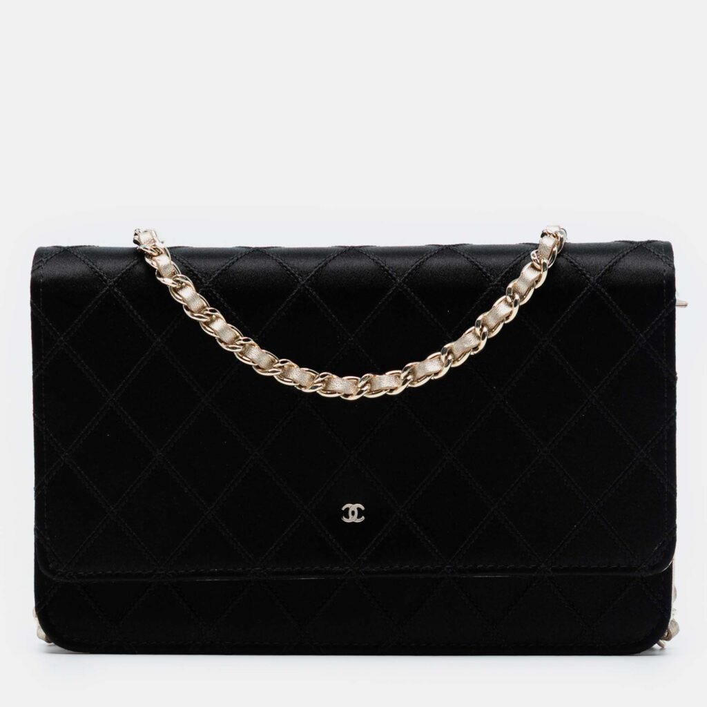 Chanel Black Bicolor Satin Wallet On Chain