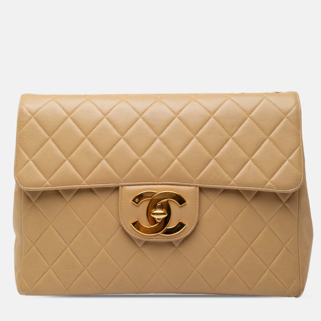 luxury-women-chanel-used-handbags-p1238861-002.jpg Chanel Beige Jumbo XL Classic Lambskin Single Flap
