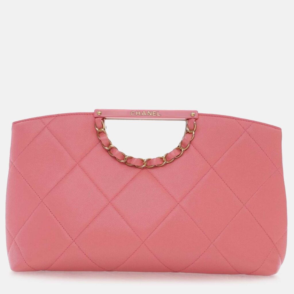 Chanel Pink Quilted Caviar A Real Catch Clutch Chanel Pink Quilted Caviar A Real Catch Clutch