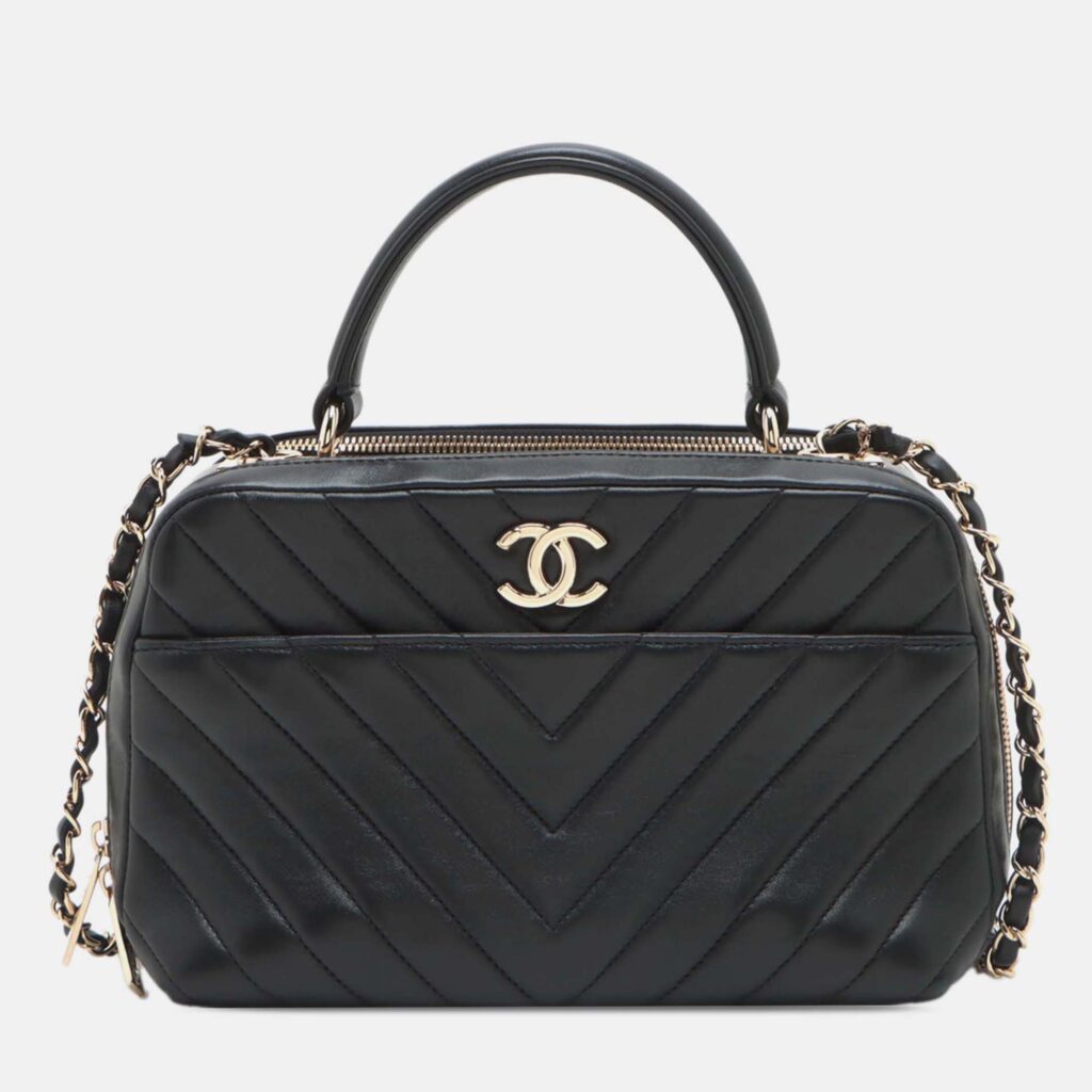 Chanel Black Medium Chevron Lambskin Trendy CC Bowling Bag Chanel Black Medium Chevron Lambskin Trendy CC Bowling Bag