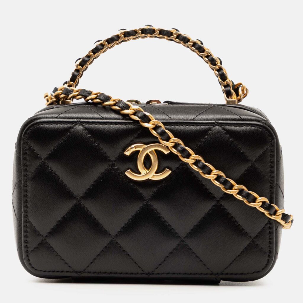 Chanel Black Mini CC Quilted Lambskin Chain Top Handle Vanity Case Chanel Black Mini CC Quilted Lambskin Chain Top Handle Vanity Case