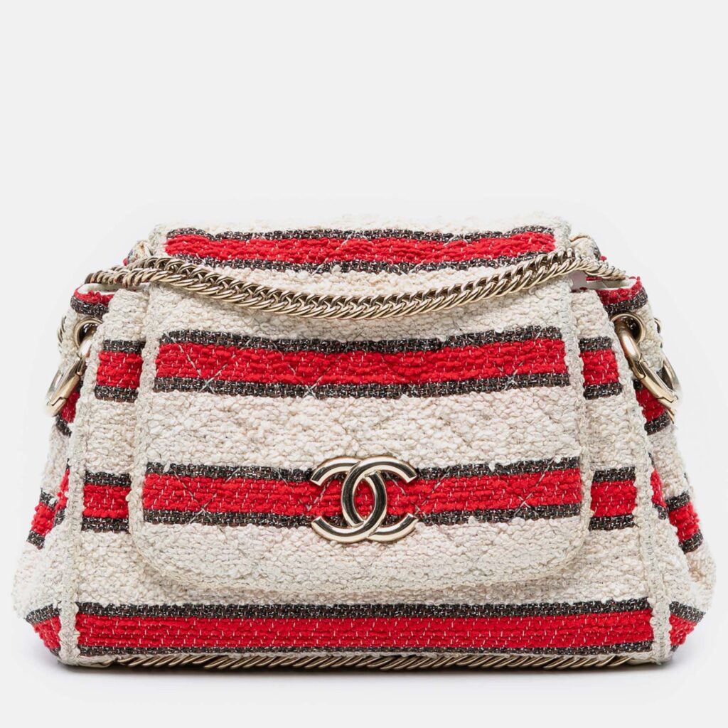 Chanel Multicolor CC Quilted Tweed Striped Single Flap Chanel Multicolor CC Quilted Tweed Striped Single Flap