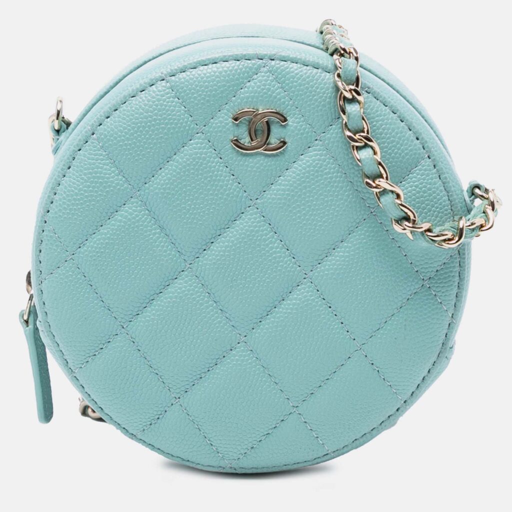 luxury-women-chanel-used-handbags-p1239735-001-1.jpg Chanel Blue CC Quilted Caviar Round Clutch With Chain