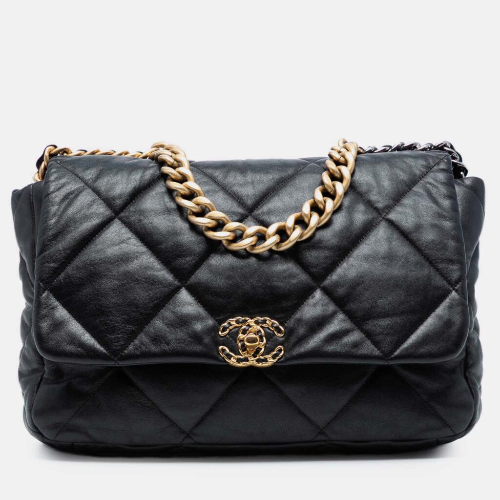 luxury-women-chanel-used-handbags-p1239770-008-1.jpg Chanel Black Maxi Lambskin 19 Flap