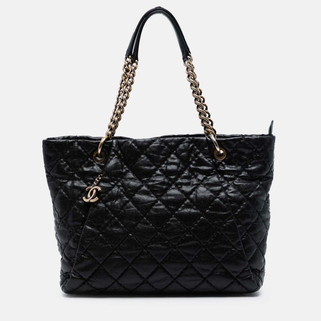 Chanel Black Large CC Quilted Glazed Caviar Coco Pleats Tote Chanel Black Large CC Quilted Glazed Caviar Coco Pleats Tote