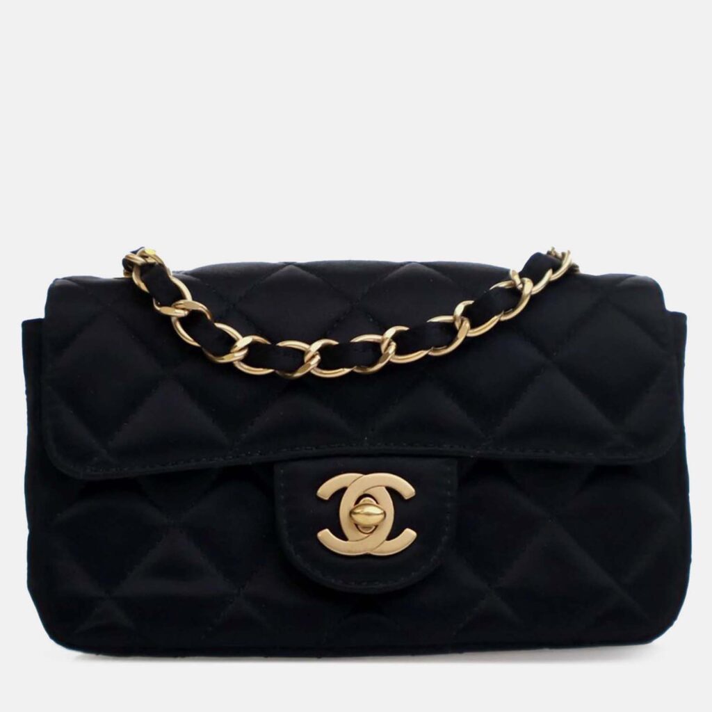 luxury-women-chanel-used-handbags-p1239849-008.jpg Chanel Black Extra Mini Rectangular Classic Satin Single Flap