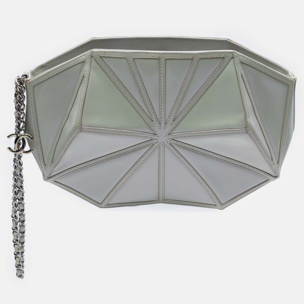 Chanel Silver Pearlescent Lambskin Midnight Swim Wristlet Clutch