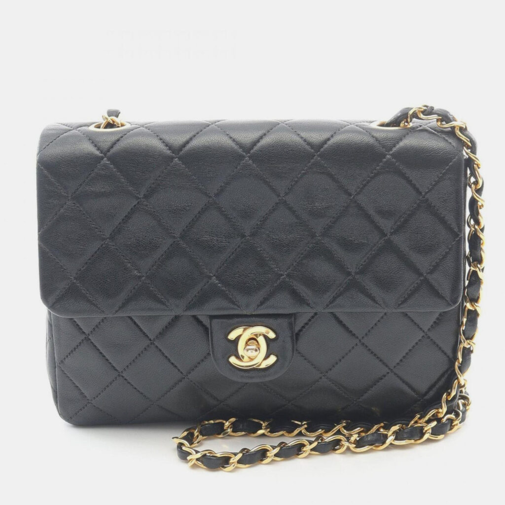 Chanel Matelasse Single Flap Shoulder Bag In Lambskin Leather Black Chanel Matelasse Single Flap Shoulder Bag In Lambskin Leather Black