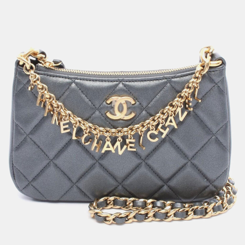 Chanel Matelasse Coco Mark Shoulder Bag Lambskin Leather Gray Chanel Matelasse Coco Mark Shoulder Bag Lambskin Leather Gray